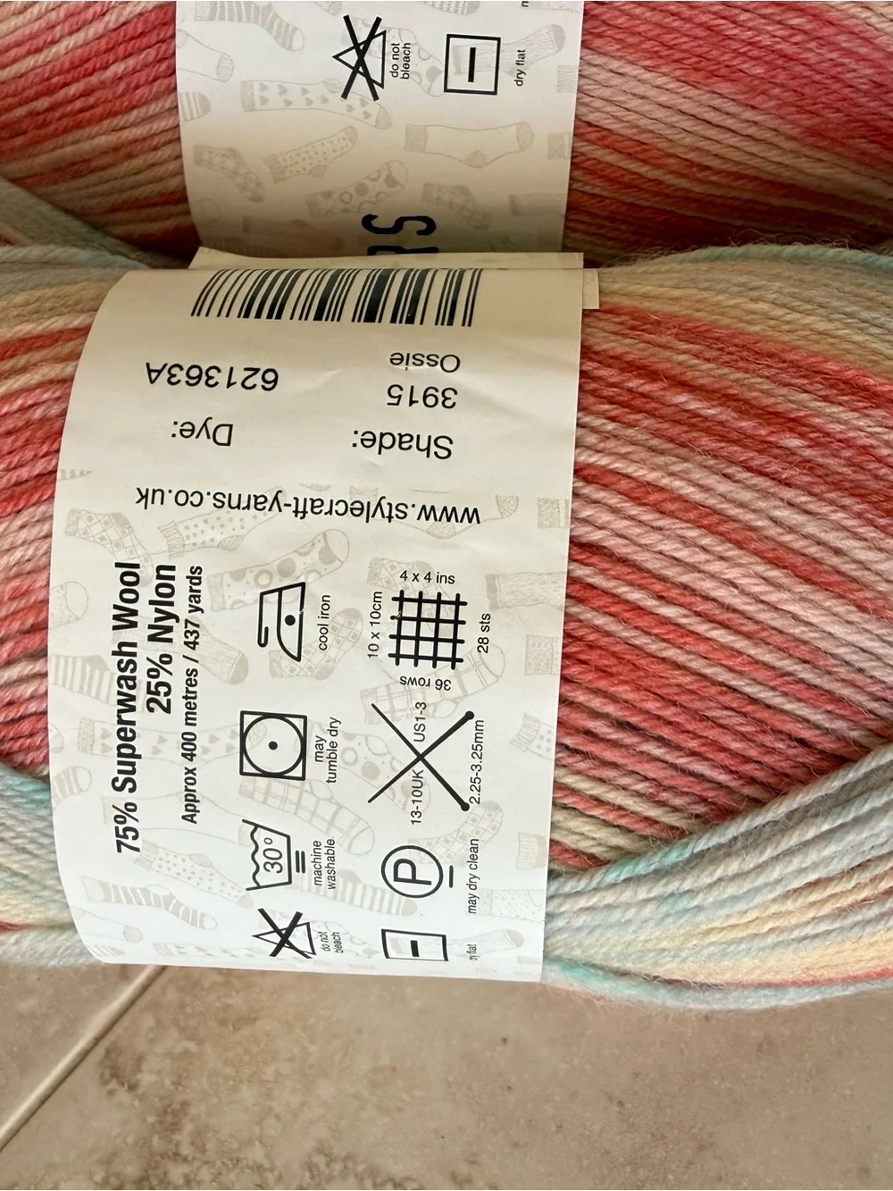 Stylecraft Self-Striping Yarn - Pastel Pink Blue Cream - Ossie